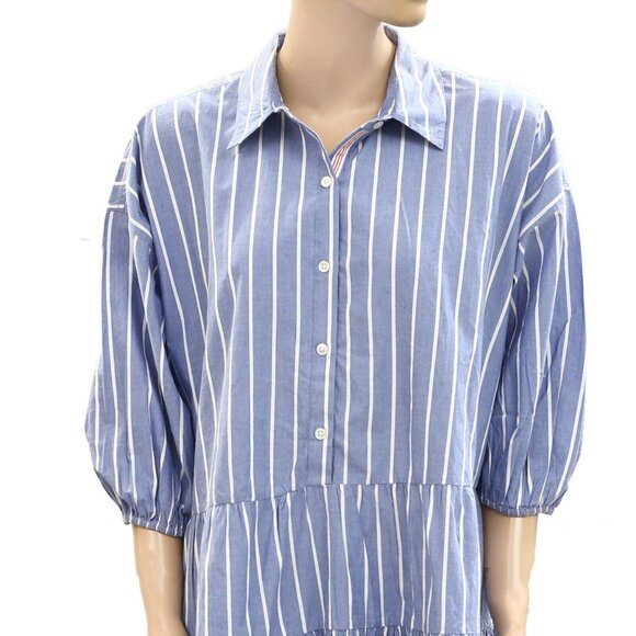 Sundry Stripe Short Tiered Mini Drees Shirt Buttondown Cotton Beach S NWT 277897 - Picture 6 of 10